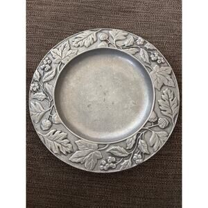 Longaberger Pewter Plate "Falling Leaves" Pattern 2001 Embossed Leaves & Acorns